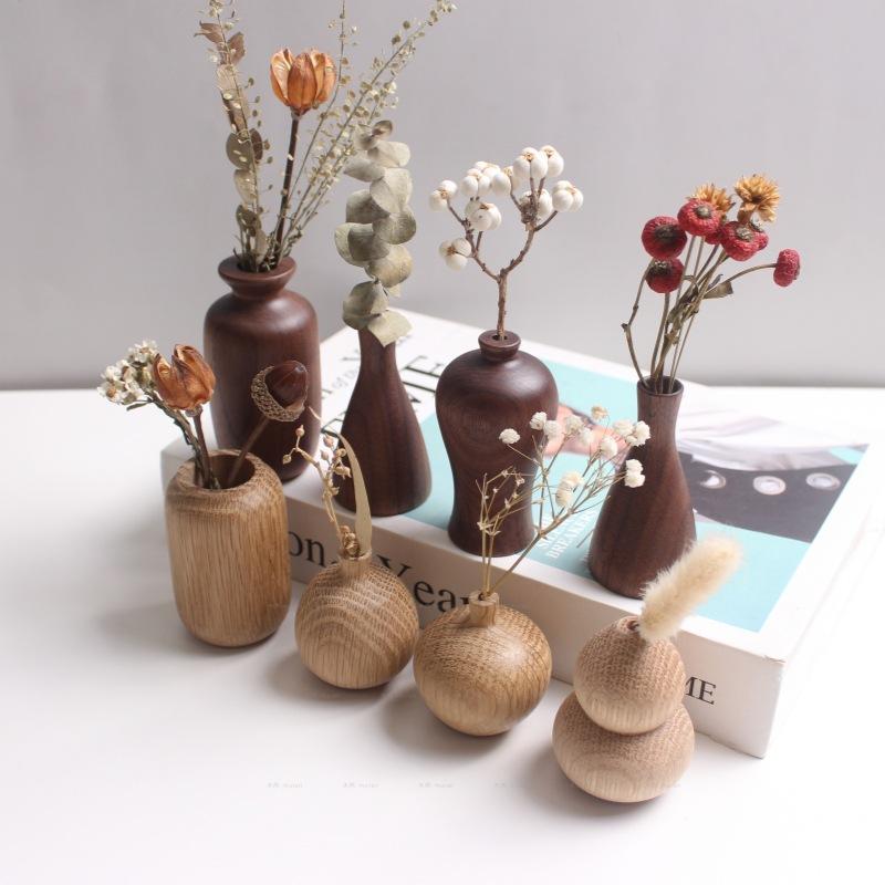 1pcs Solid Wood Vase Black Walnut Small Ornaments Wooden Crafts Home Decoration New Flower Arrangement Device