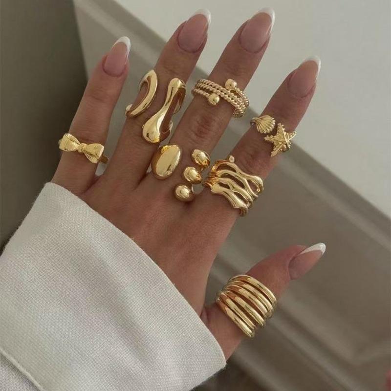 Hand jewelry ring geometric luxury sense bow starfish personality lava knuckle ring set for women