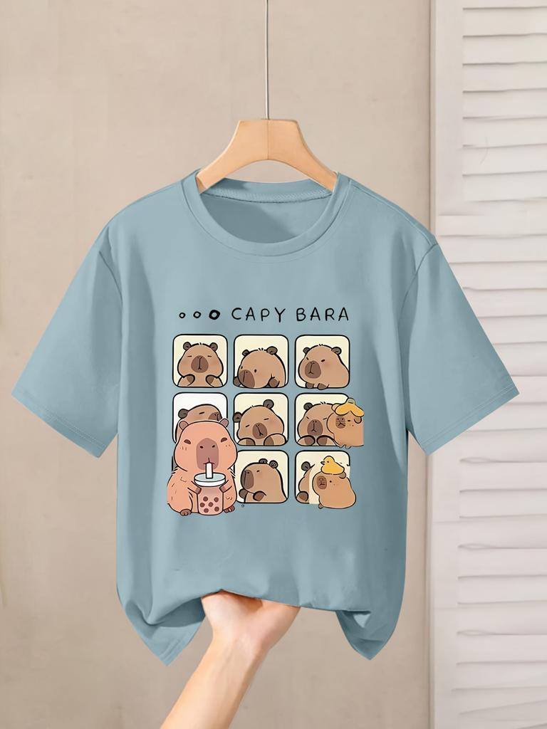 Children's Clothing Capybara Graphic T Shirts Short Sleeve Tops Tee Summer Kids Clothes Crew Neck T-Shirts Fashion Child T-Shirt