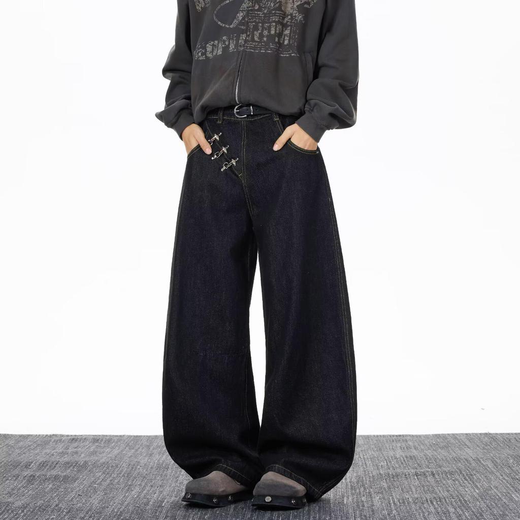 Women's American Retro Pink Graffiti Wide-Leg Jeans