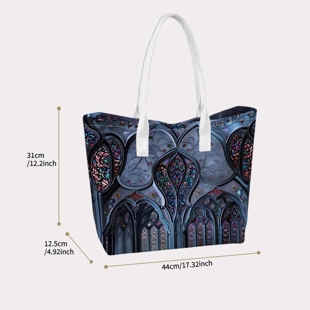 Gothic Stained Glass Pattern Large Tote Bag Casual Stylish Daily Commuter Shoulder Bag for Women