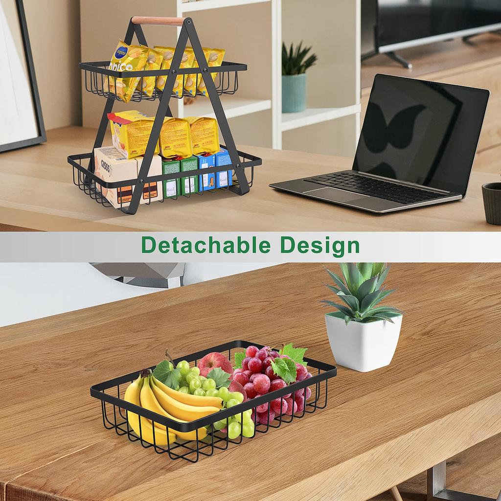 2 Tier Countertop Fruit Basket,Portable Fruit Bowle Basket for Kitchen Organizer Storage & Fruits Vegetable Bread Snacks Basket