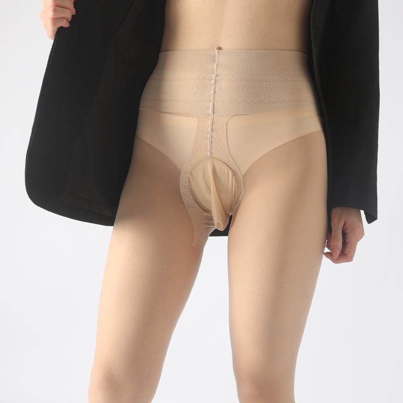 Plus Size Men'S Penis Sleeve Peach Buttocks 2100Kg Ultra-Thin Stockings Anti-Snag Sheer Sexy Invisible 5D Bare Leg Stockings