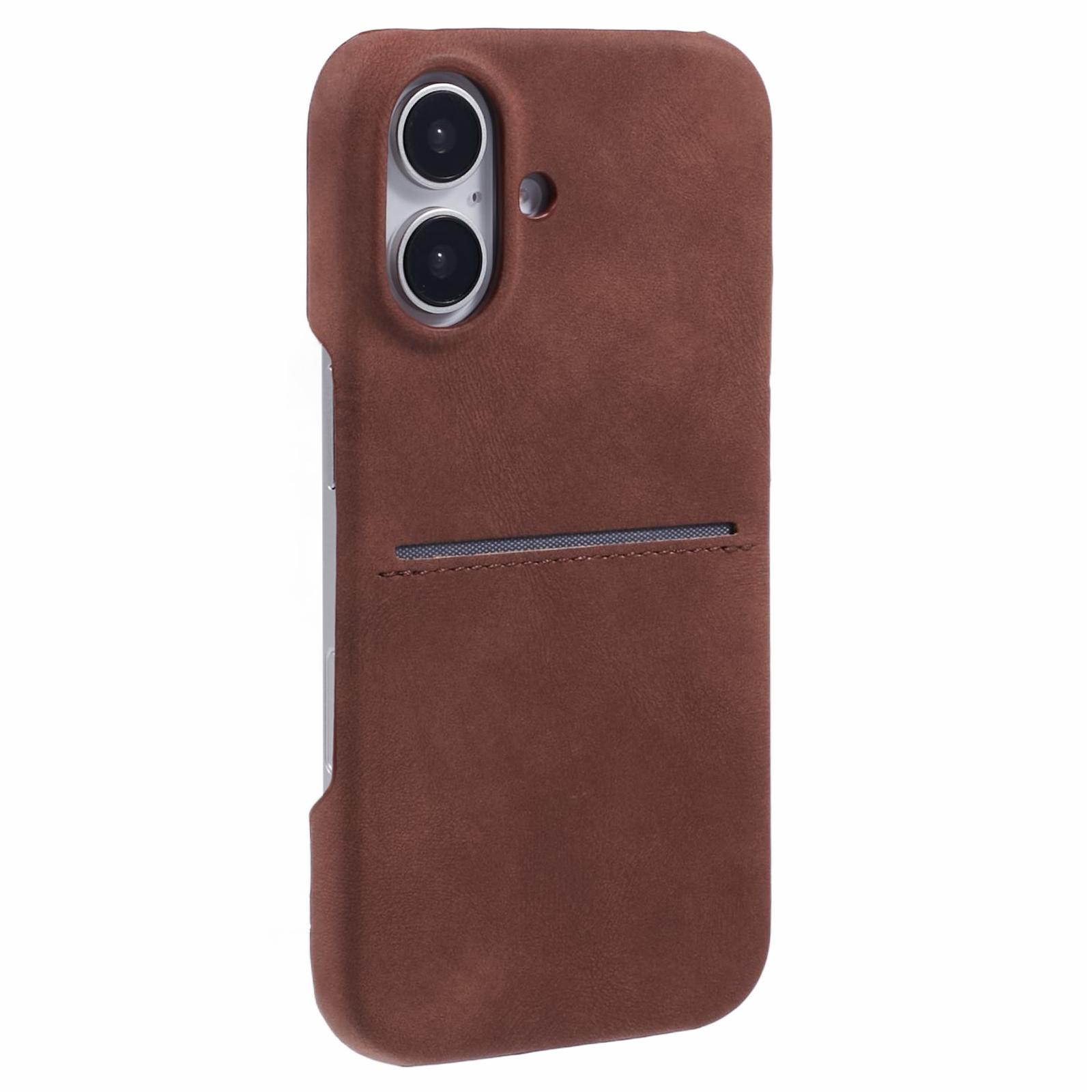 

For iPhone 16 Plus Case Skin-Touch Leather+PC Phone Cover with Card Slot Brown
