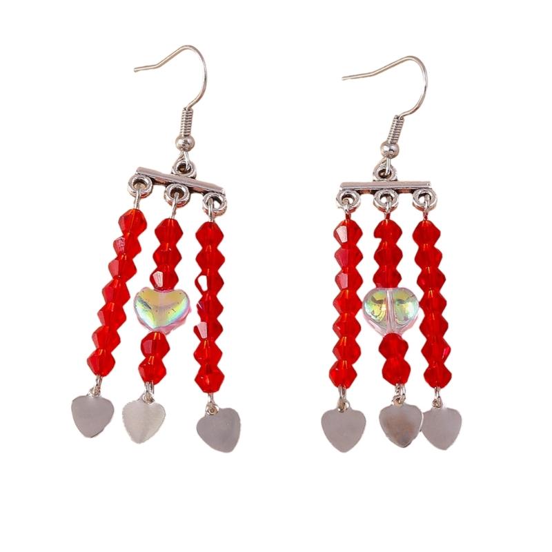 Модные геометрические серьги с цветными стеклянными бусинами Стильные серьги-подвески в форме сердца Изящные серьги-подвески с бахромой 1