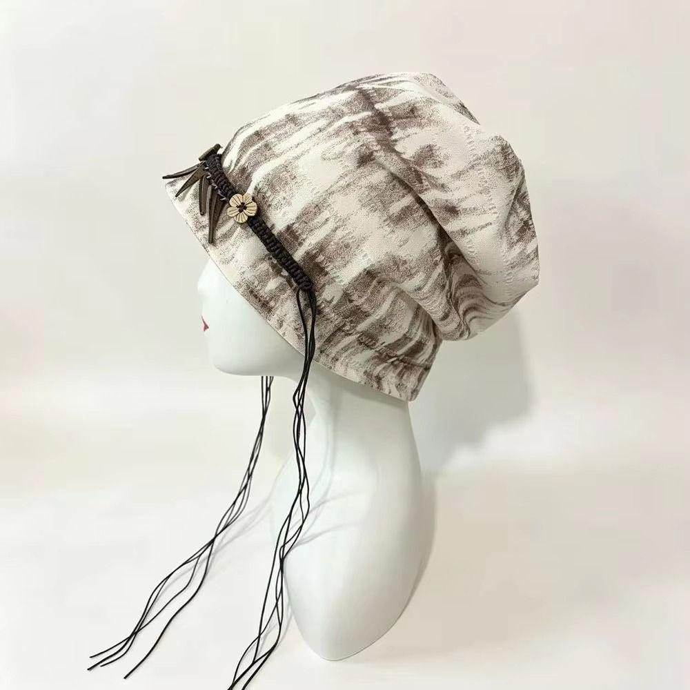 Wood Decoration Ethnic Stye Beanie Tassel Windproof Head Wrap Vintage Vintage Pullover Hat Girls