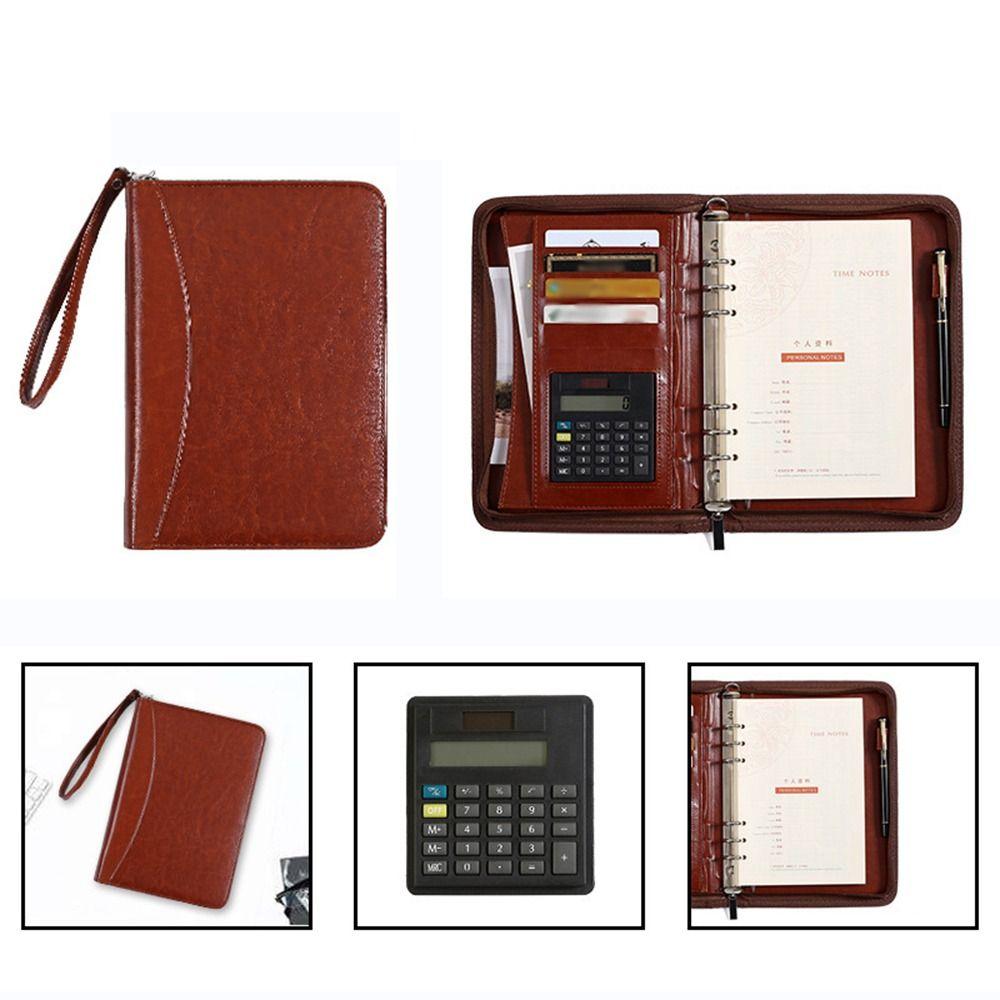 6-Ring File Folder PU Leather Work Record Book Memo Book Loose Leaf Notebook  Document Storage