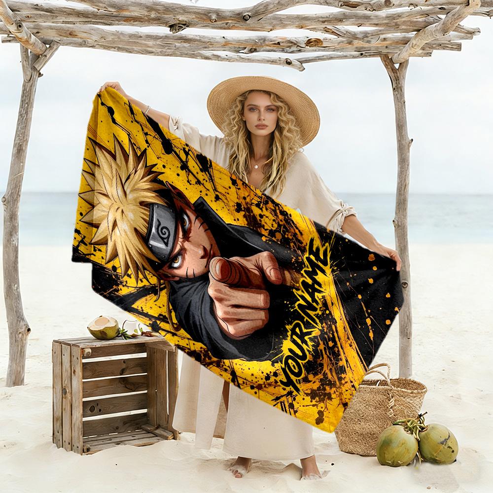 Naruto Character Personalized Text Beach Towel Soft Durable Quick-Dry Ideal for Travel Outdoor Swim Pool Yoga Surf Camping Hiking Gym Gift Holiday