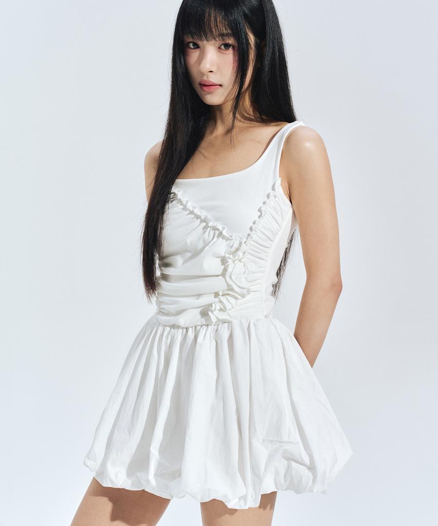 ZEROPLANET Ayla Shirred Mini Dress White