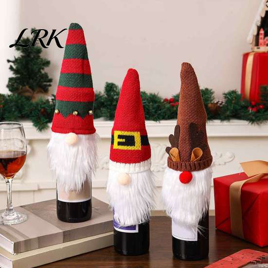 Winter Home Table Decorations Christmas Gnome Wine Bottle Covers, Knitted Faceless Toppers, Santa Reindeer Reusable Party Favors Elf Sleeves, Xmas for