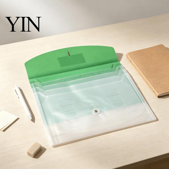 Expandable File Organizer Document Folder with Label Slot, Layered Design Waterproof PP Storage Envelope, Secure Rope Closure for Office And