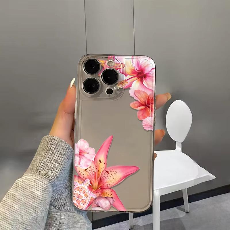Pink flowers Pattern Clear Phone Case for iPhone 17 Pro Max 16 15 Pro 14 13 12 11 XR 17Air 16 Plus Silicone Cover