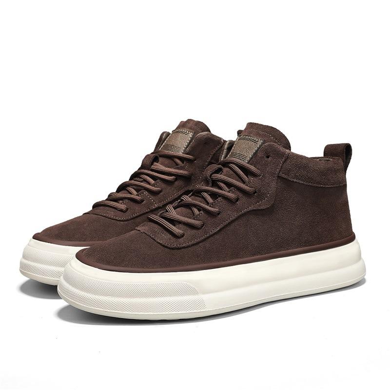 Spring high-top thick-soled men's shoes black new matte leather shoes men's breathable and versatile lightweight casual shoes