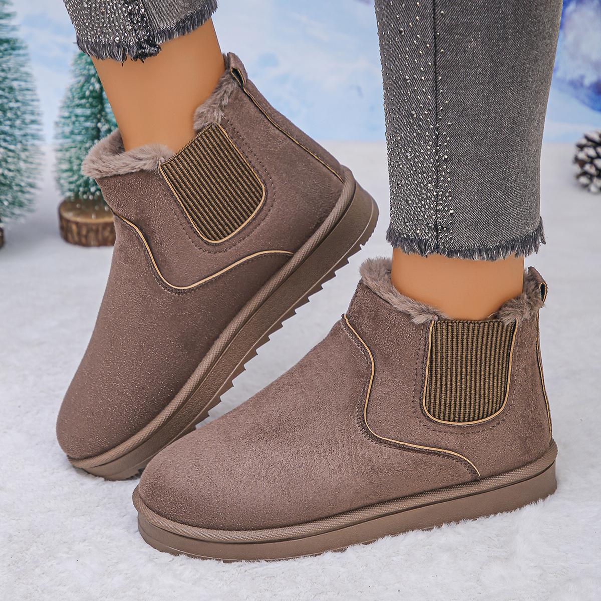 

2025 Зимние женские короткие плюшевые теплые сноубутсы повседневные новые замшевые меховые ботильоны челси на плоской подошве обувь на платформе Zapatos De Mujer 36 серый