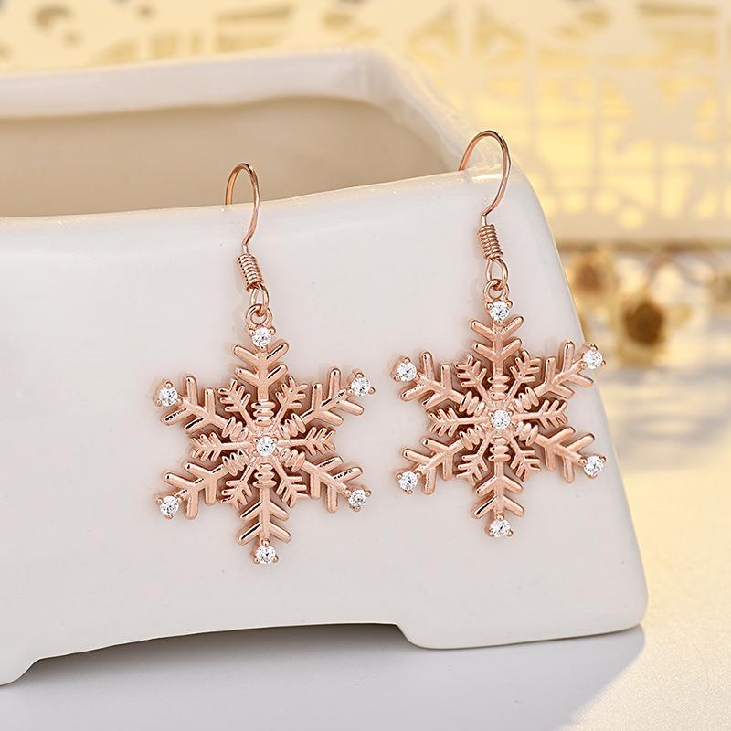 Elegant Micro Inlaid Snowflake Gold Large Earrings For Women Christmas Jewelry