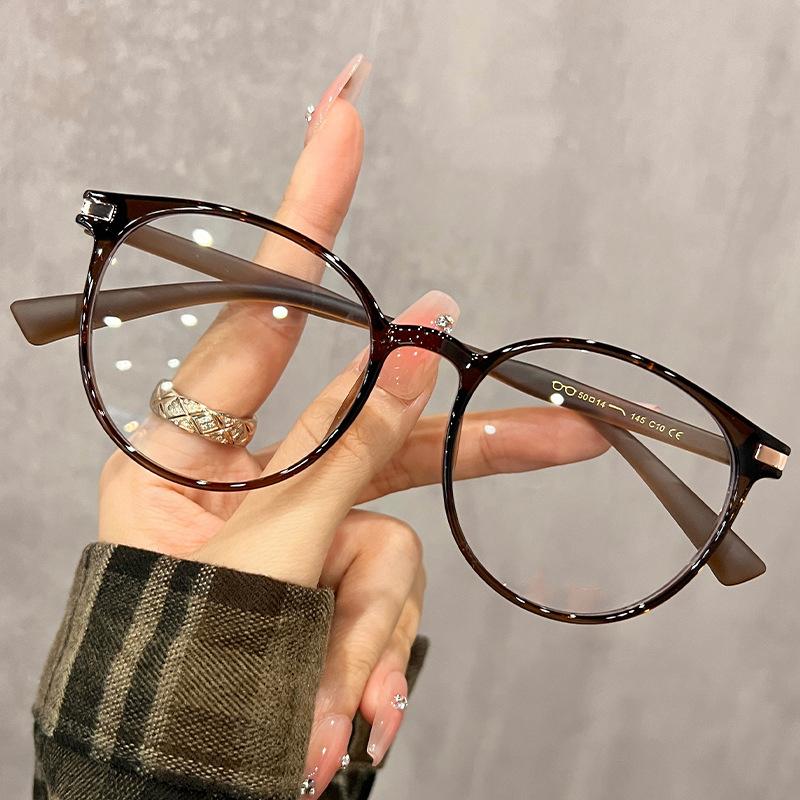 Round Frame Stylish Women Without Makeup White Quadrate Face Anti-blue Light Eyewear Myopia Eyewear Frame 9001