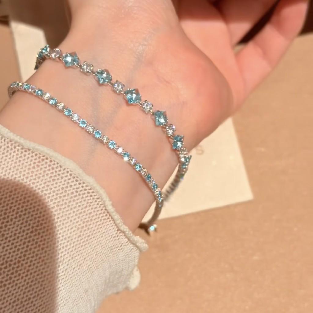 French Court Zircon Crystal Geometric Bracelet With Silver Plating For Women