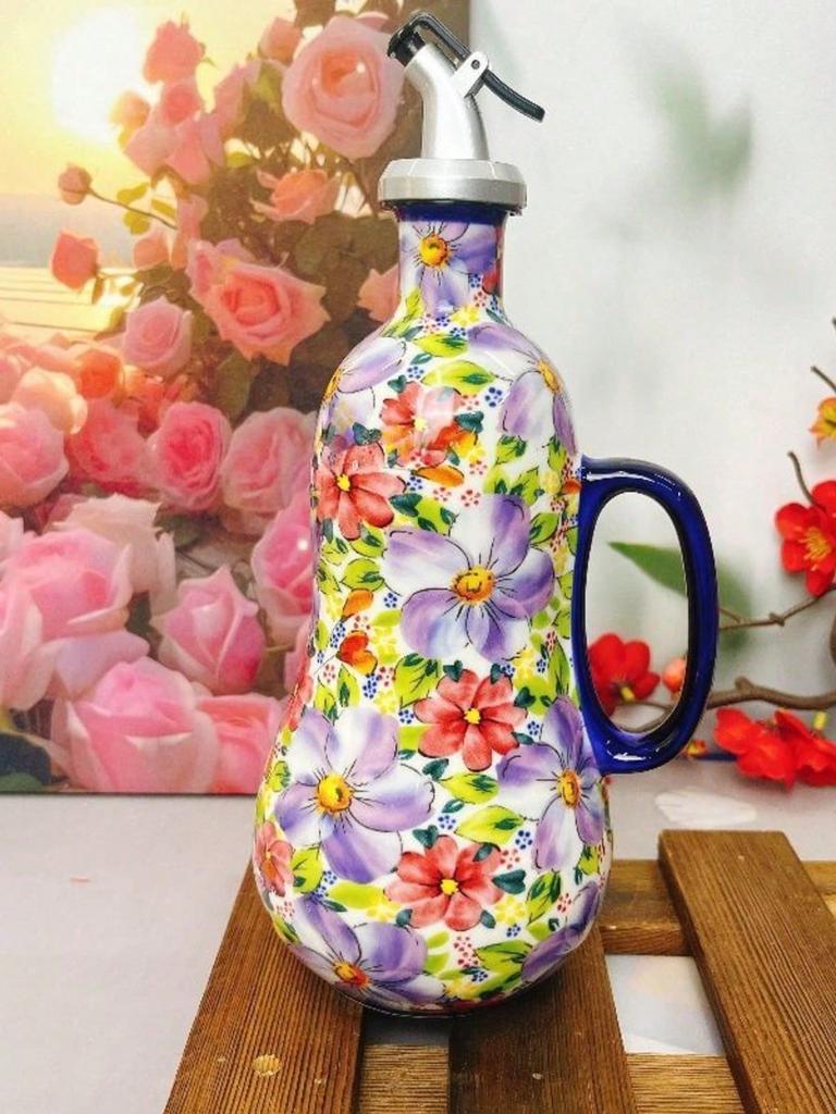 Flowers Plants Ceramic Olive Oil Bottle Soy Sauce Vinegar Multifunctional Kitchen Seasoning Drainage Bottle Kitchen Accessories