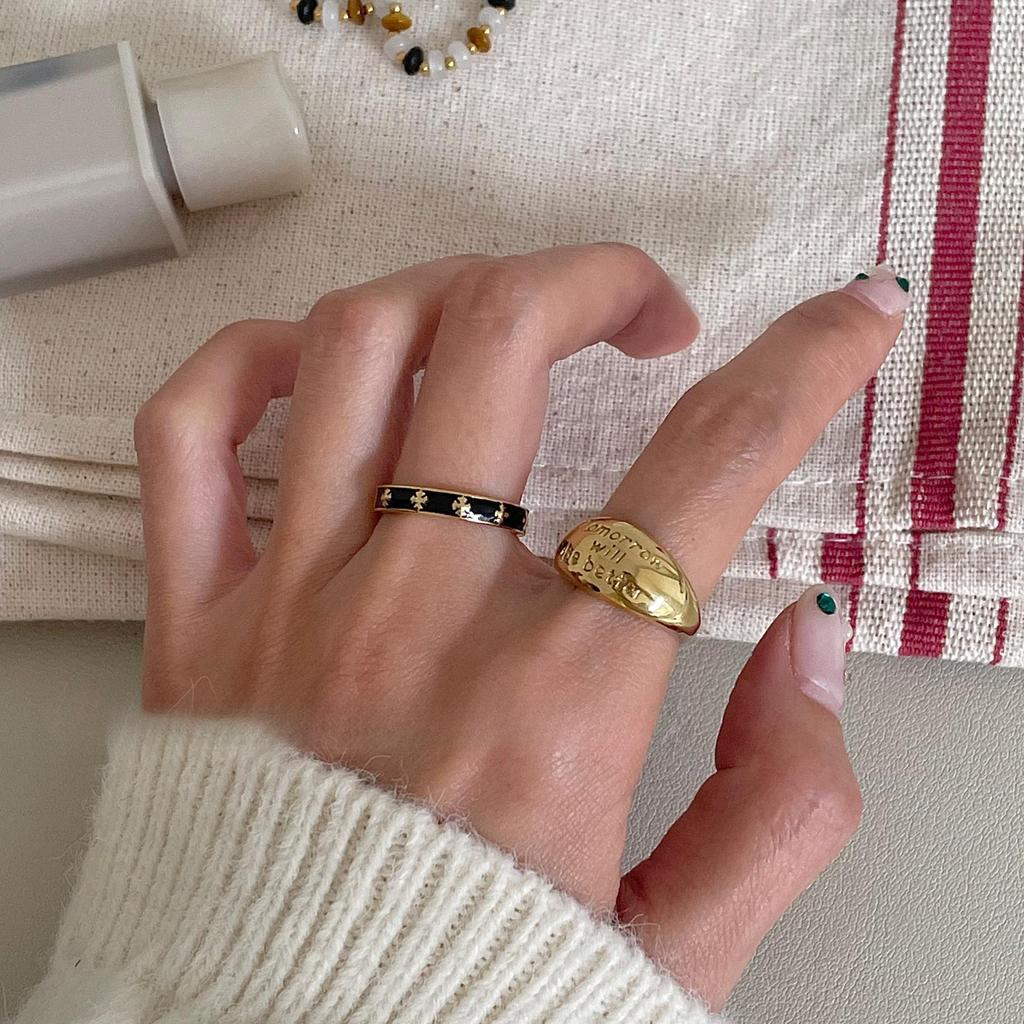 Simple and Sweet Oil Dripping Iris Ring Titanium Steel Electroplating Advanced Sense Ring Niche Flower Woman