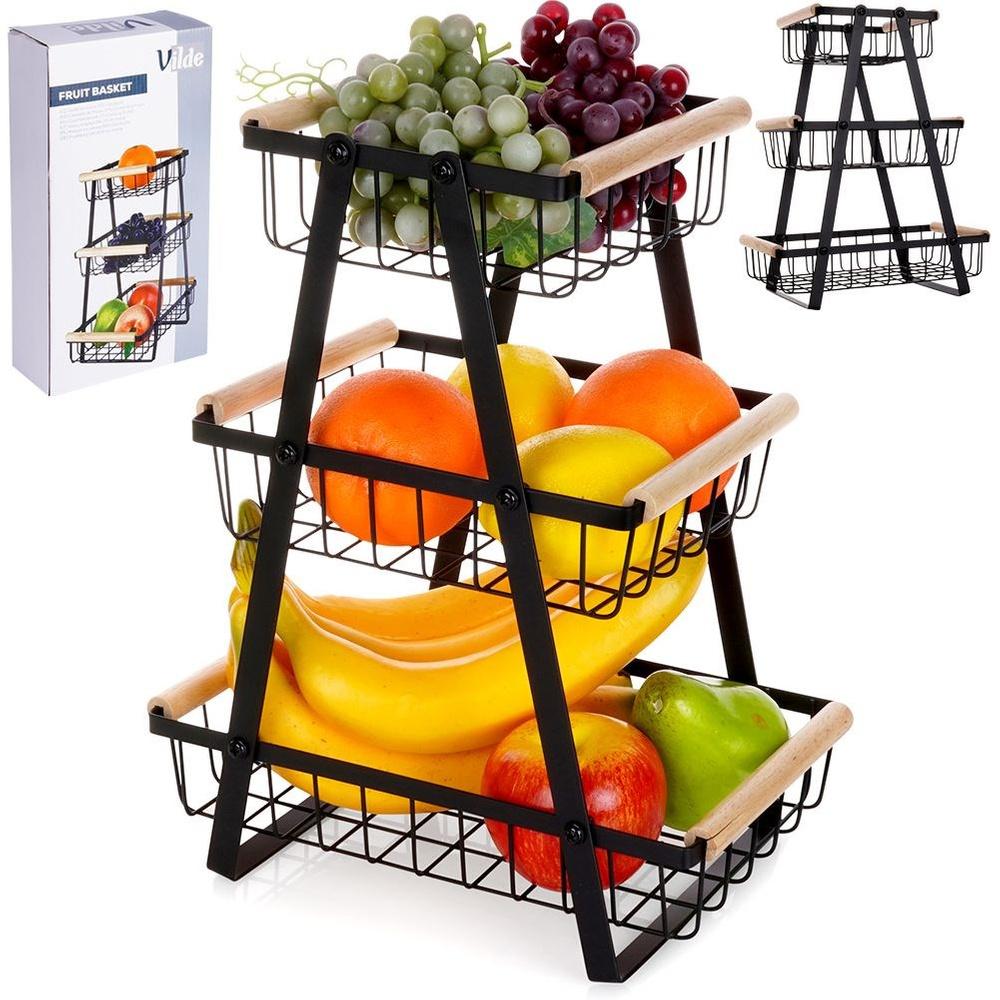 3-Tier Black Metal Fruit Basket 28x17.5x34.5cm