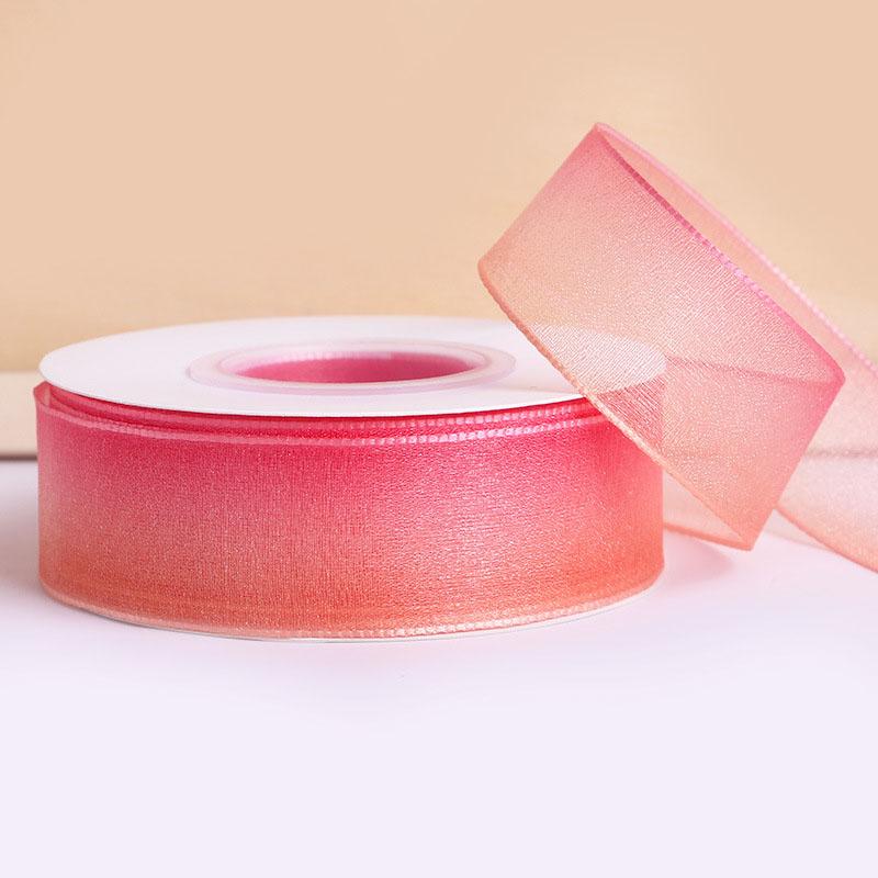 Wholesale Durable Polyester Rainbow Gradient Tulle Ribbon Birthday Floral Gift Decoration DIY Hair Accessory Bow Material