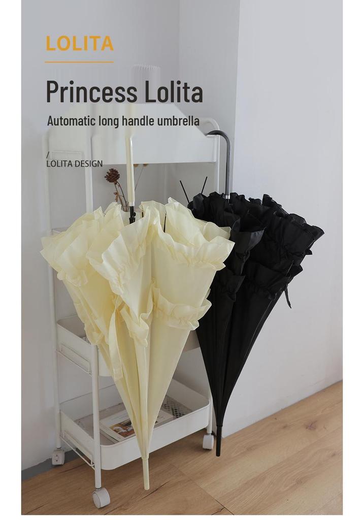 Lolita Pure White & Black Pagoda Umbrella - Fresh Style, Windproof Sun & Rain Umbrella with Curved Handle, Ideal for Weddings & Ceremonies