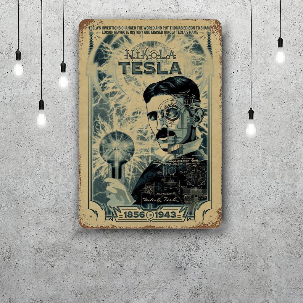 Nikola Tesla Vintage Tin Sign Home Decor Wall Decor Art Wall Mural Room Decoration Decor Retro Metal Sign Plate Bar Posters