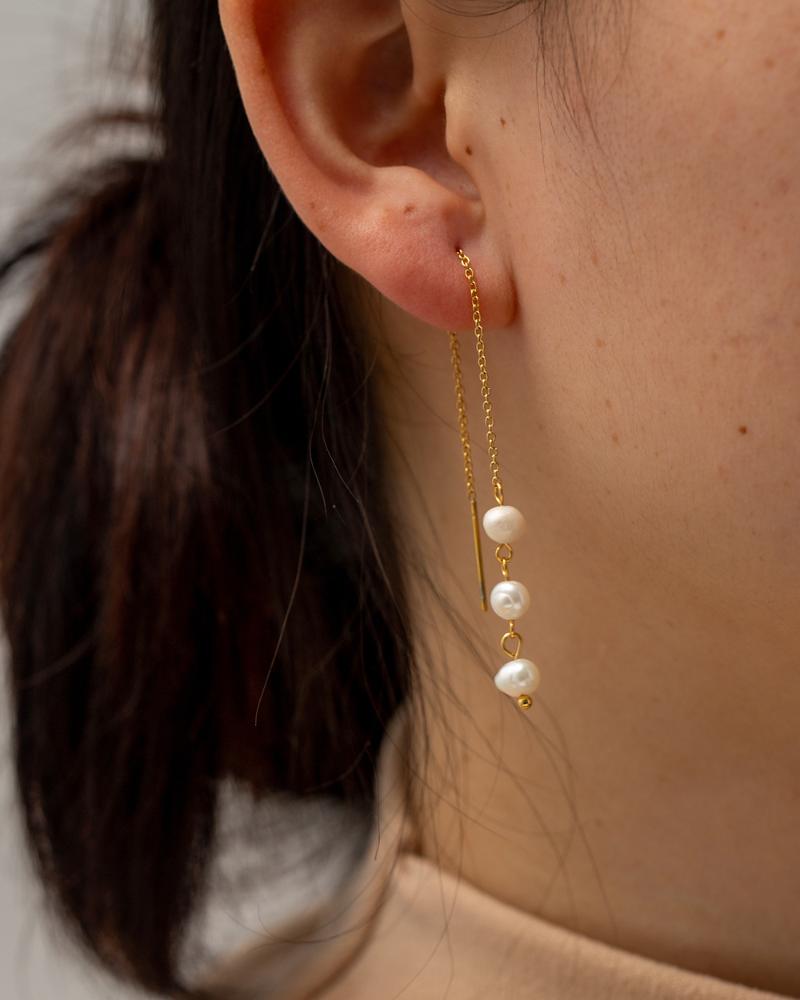 Elegant Natural Freshwater Pearl Long Tassel Dangle Earrings Gold Plated Stainless Steel Non Tarnish Jewelry For Women