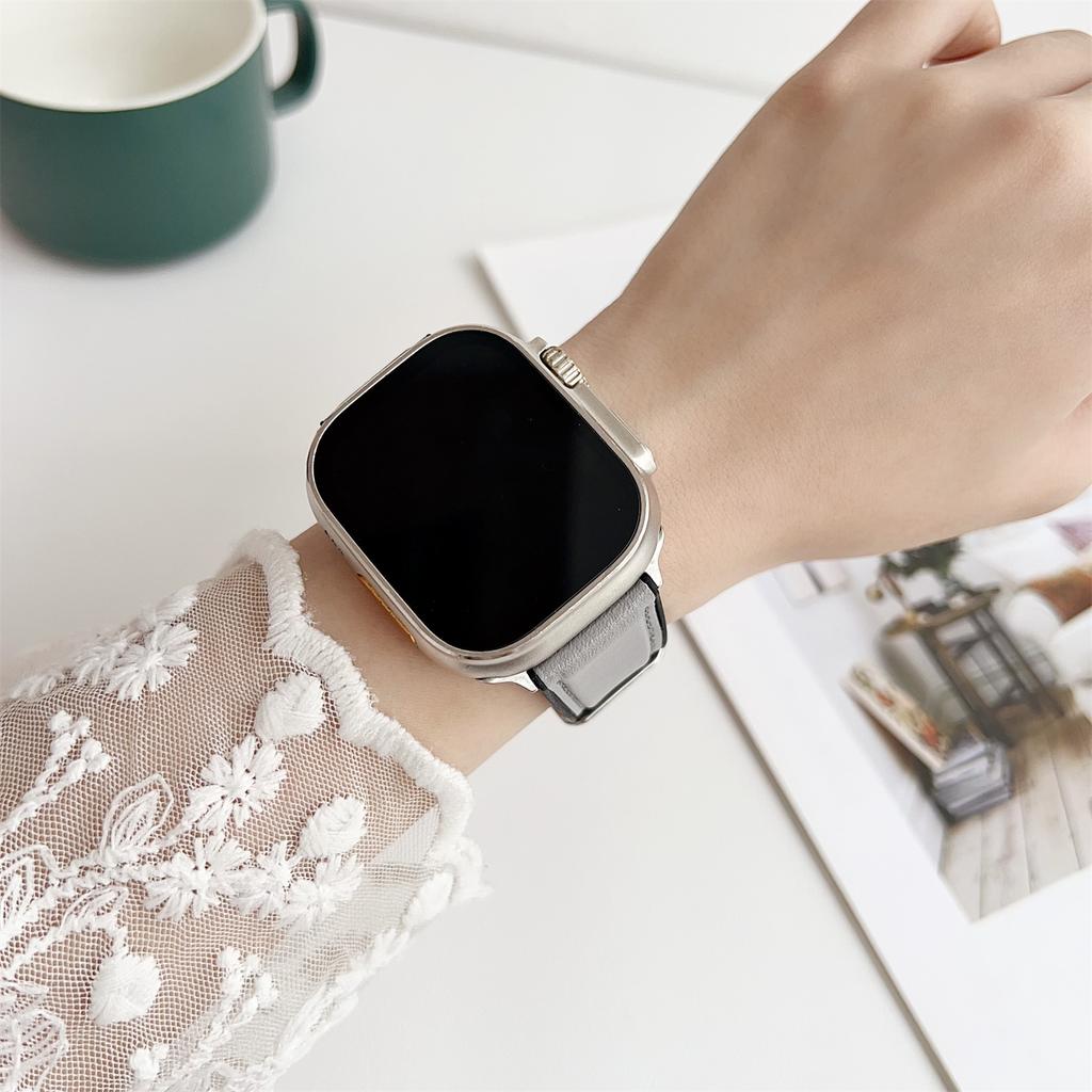 Watch Band for Apple Watch Series 10 Ultra 9 8 7 SE 6 5 4 3 2 1 46mm 49mm 45mm 44mm 42mm Napa Texture PU Covered Silicone Strap