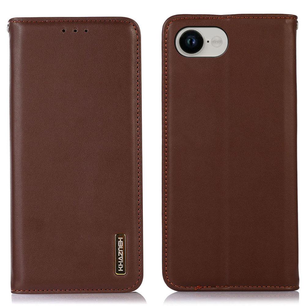 KHAZNEH For iPhone 16e Case Wallet Genuine Cow Leather Phone Cover Nappa Texture