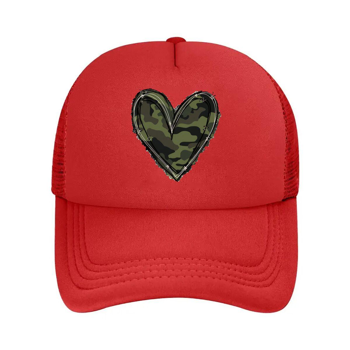 Red Camo Heart Knot  Mesh Baseball Cap Hip Hop Adjustable