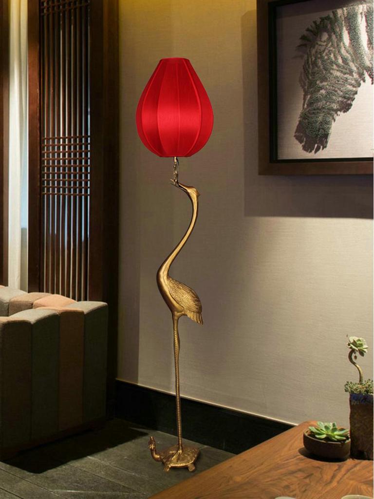 Ancient Style Crane Zen Copper Floor & Table Lamp for Living Room