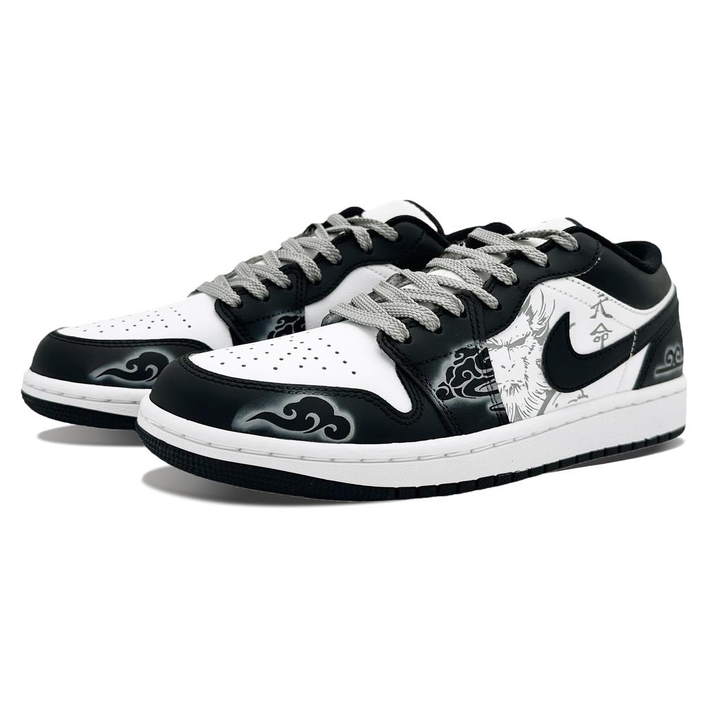 Jordan Air Jordan 1 Low Leather Cushioning Slip Resistant Low Top Vintage Basketball Shoes Men's Black White 553558-132(Team44-)