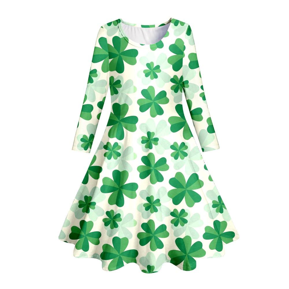 Girls' 3D Shamrock Dress Long Sleeve Summer Spring Vacation Daily Holiday Princess Beautiful Sweet Kids 4-12 Years Casual Dress A Line Dress