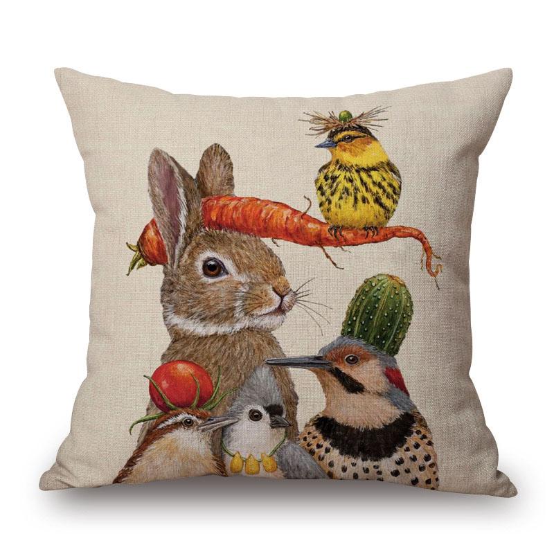 Decorative Cushion Covers Squirrel Bird Bear Fox Animals Pillow Case Modern Decor Flower Pillowcase For Sofa 45X45Cm