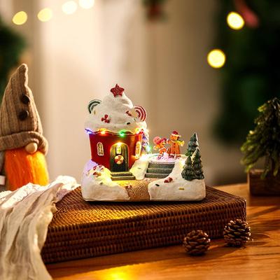 Weihnachtsdorffiguren mit Musik, Weihnachtsdekoration aus Kunstharz, stabile Weihnachtsdekoration, Spieluhr