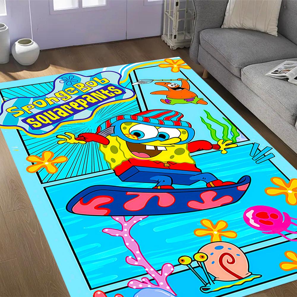 Happy Spongebob Happiness Themed Anti-Slip Rugs - Polyester Home Decor, Suitable for Bedrooms, Living Rooms, Doorways, Studios, and Decorations