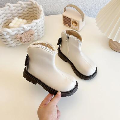 Girls Beige Ankle Boots Winter Fashion Children's Causal Princess Cotton Boots Elegant Chic Kids Versatile Lolita Cotton Boots