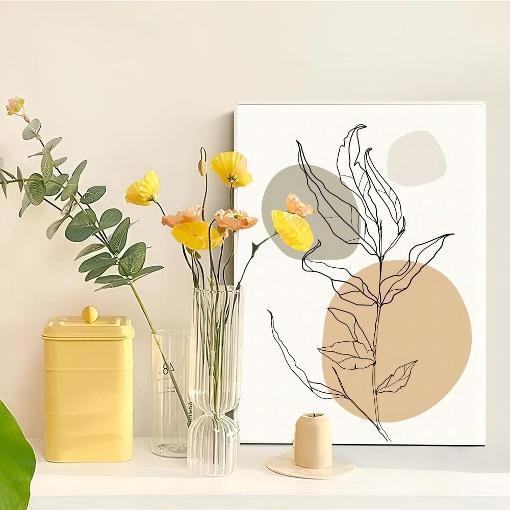 1ks Boho Spáleně oranžový Neutrální Abstraktní Botanický Květinový Jednoduchý Samolepicí Umělecký Plakát Voděodolná Papírová Samolepka Dekorace na Zeď