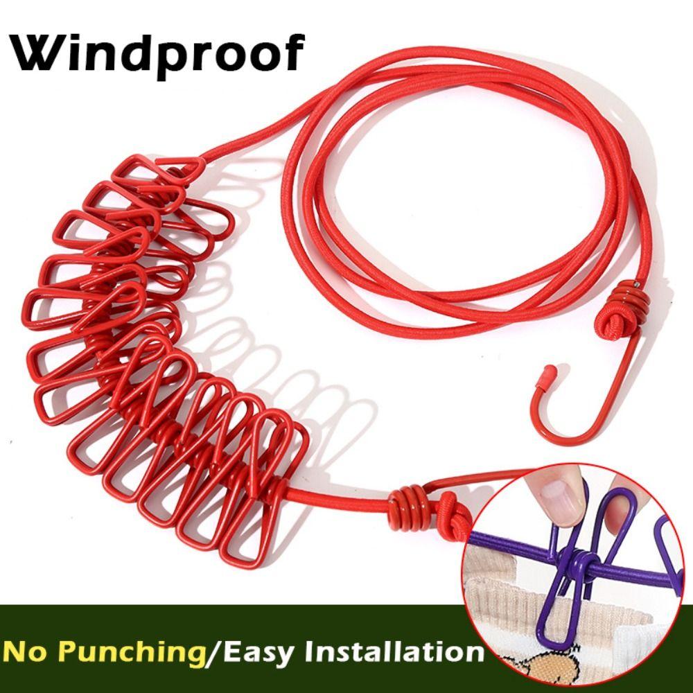 with 12 Clips Clothesline Colorful Drying Elastic Rope Multi-functional Travel Clothesline Outdoor