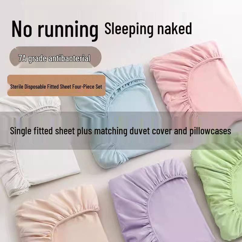 Disposable Bedding Set: Fitted Sheet, Duvet Cover, Pillowcase - Perfect for Travel and Hotel Stays. Non-Pure Cotton.