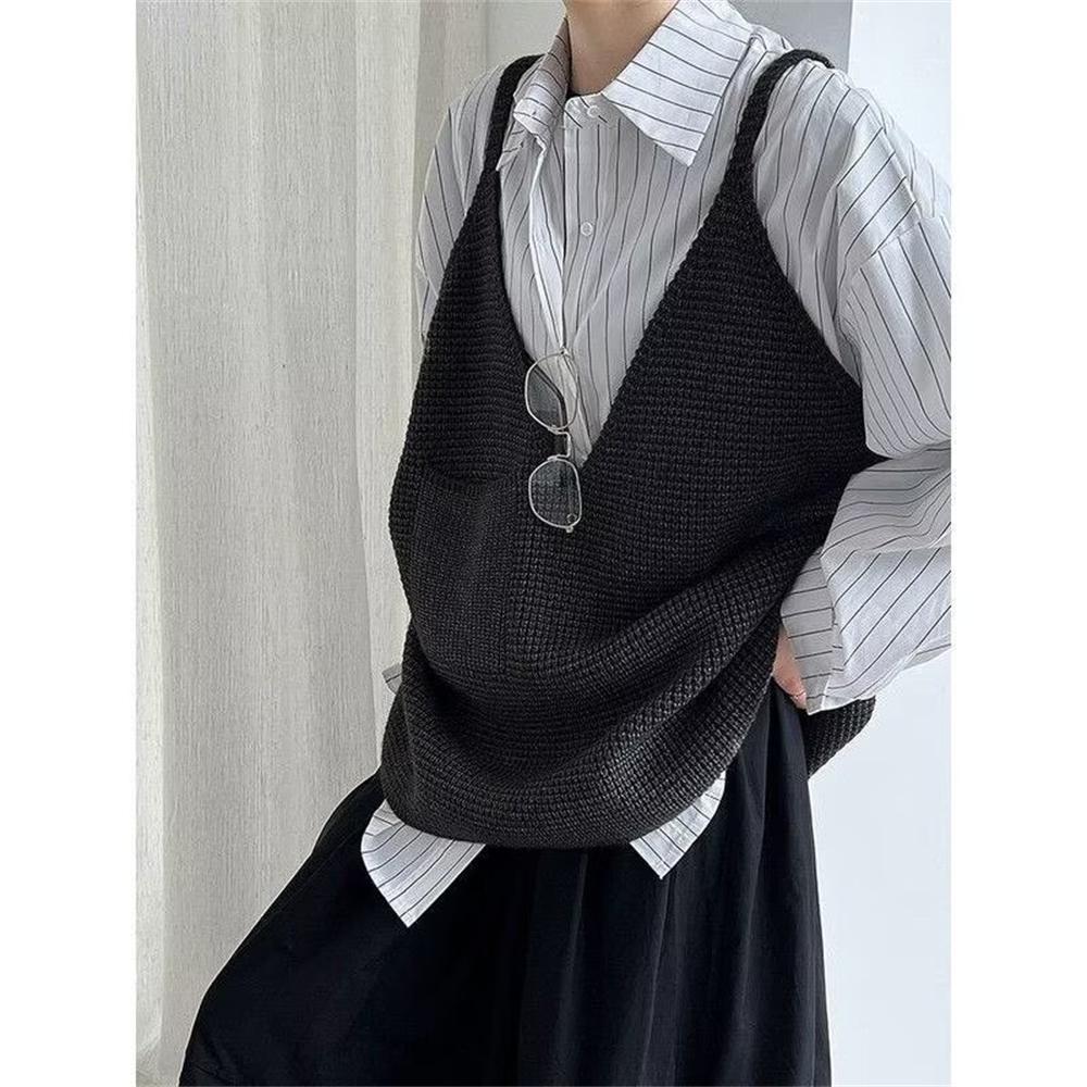 Women Black Gray Oversized Casual Knitting Vest New V Collar Sleeveless Sweater Fashion Spring Autumn Sweater Vests Clothes