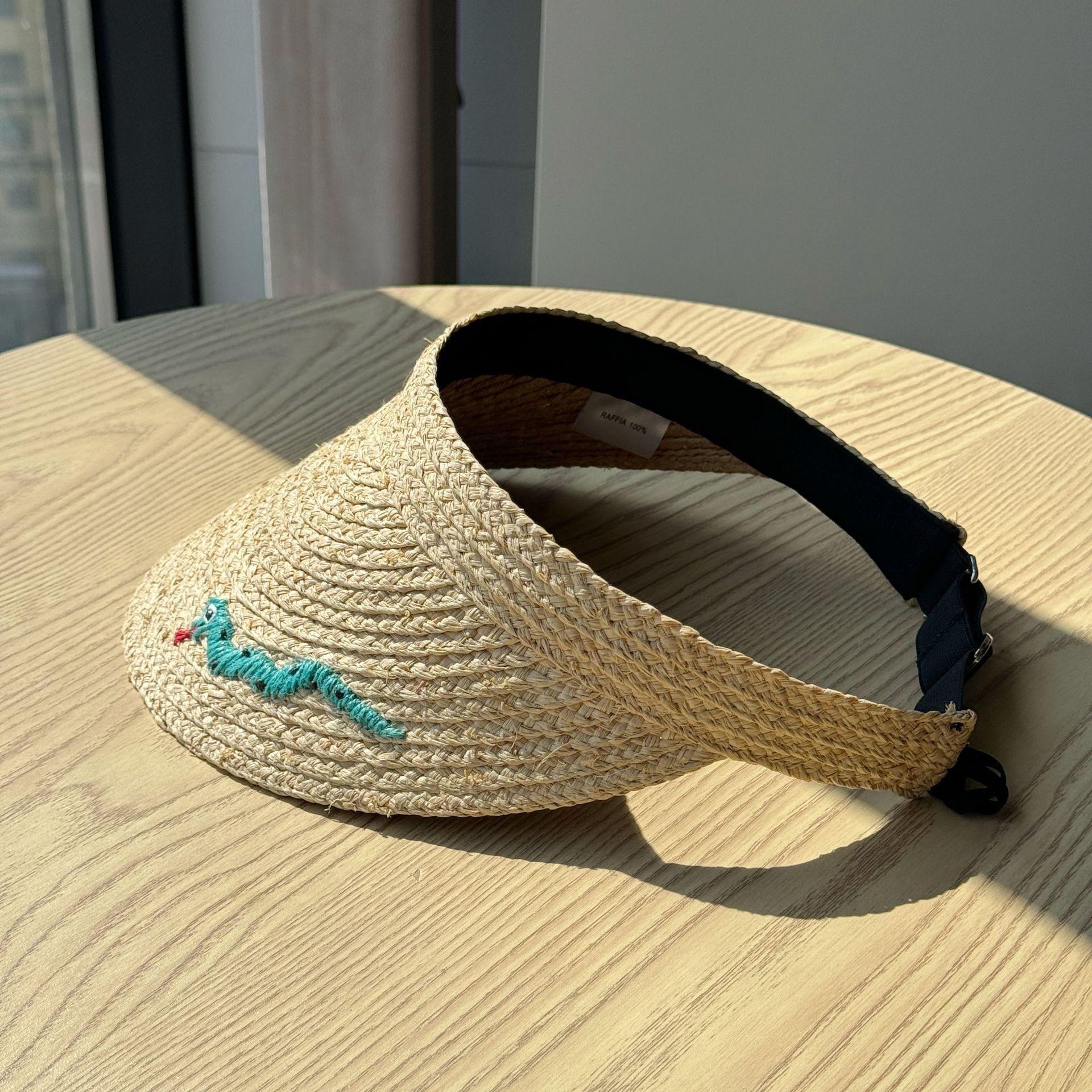

Lucky Snake Raffia Straw Visor Hat for Women, Summer Beach Outing Sun Protection Elastic Straw Visor Hat, Trendy Adult54-60Adjustable синий