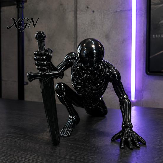 Mysterious Room Ornament 3D Printed Skeleton Figurine with Swords, Creative Desktop Ornament, Gifts for Friends Swords Statue Home Office Halloween