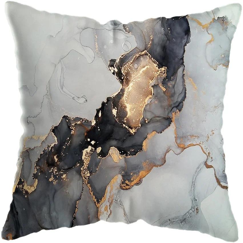 Modern Abstract Gold Foil Lines Printing Bay Decor Pillow Abstract Marble Cushion Cover Home Hotel Sofa Bed Cushion Cover
