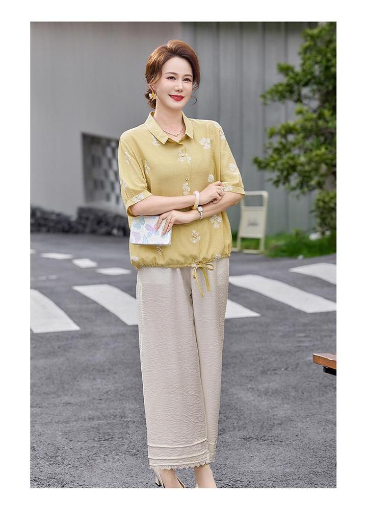 Women's 100% Linen Embroidered Blouse, Stylish & Elegant, Three-Quarter Sleeves, Loose Fit, Slimming, Summer Lightweight.