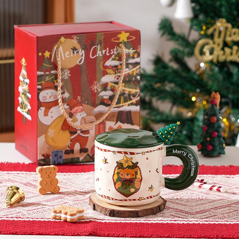 Creative Christmas Ceramic Cup With Lid Household Cute Couple Water Cup High Value Gift Souvenir