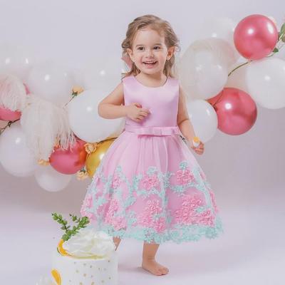 New Summer Sleeveless Floral Mesh Baby Dress with Cotton Lining