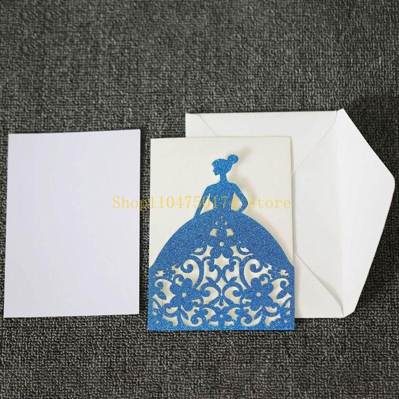 10pcs/set Pretty Girl Holiday Invitations Card Hollow Glitter Paper Envelopes Wedding Party Supplies Top Sale