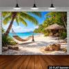 2D Flat,Tropical Beach Hammock Palm Tree Ocean View Summer Vacation Tapestry Coastal Paradise Wall Art Living Room DecorRelaxing